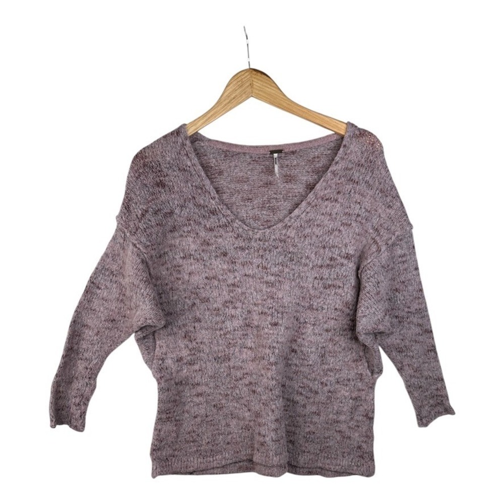 Free People S Sweater Pullover Alpaca Mohair Blend V-Neck Purple Knit Long sleev